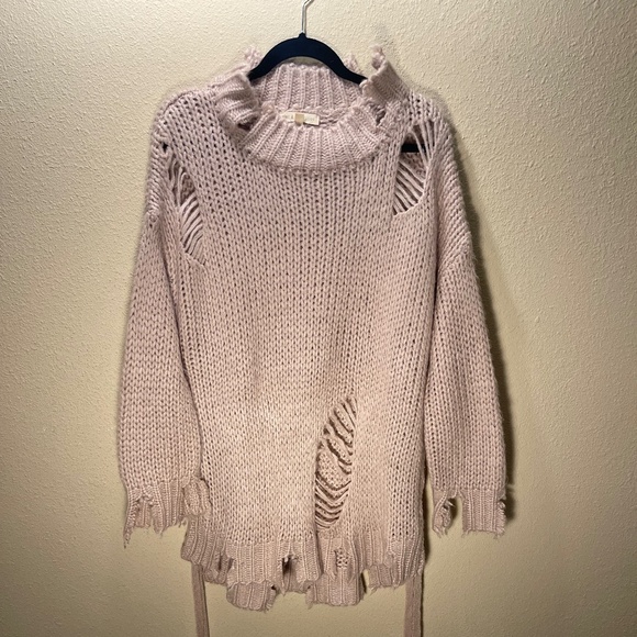 Distressed Beige Oversized Sweater - Picture 2 of 5